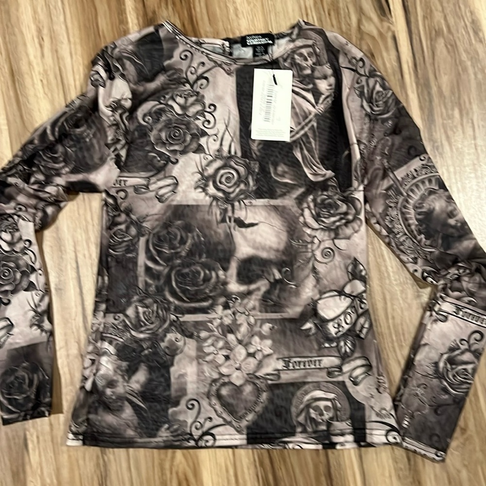 Boho Printed Mesh Long sleeve top